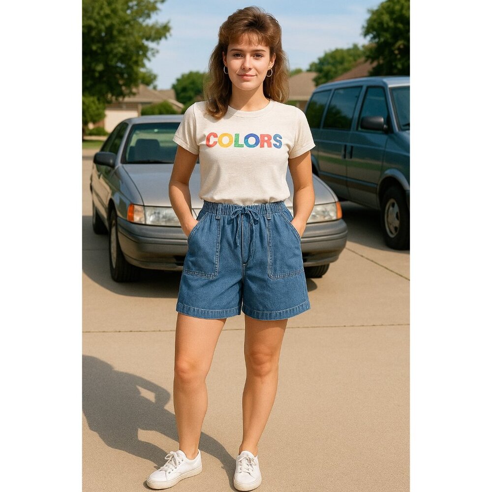 Denim Paperbag Waist Jean Shorts - Blue